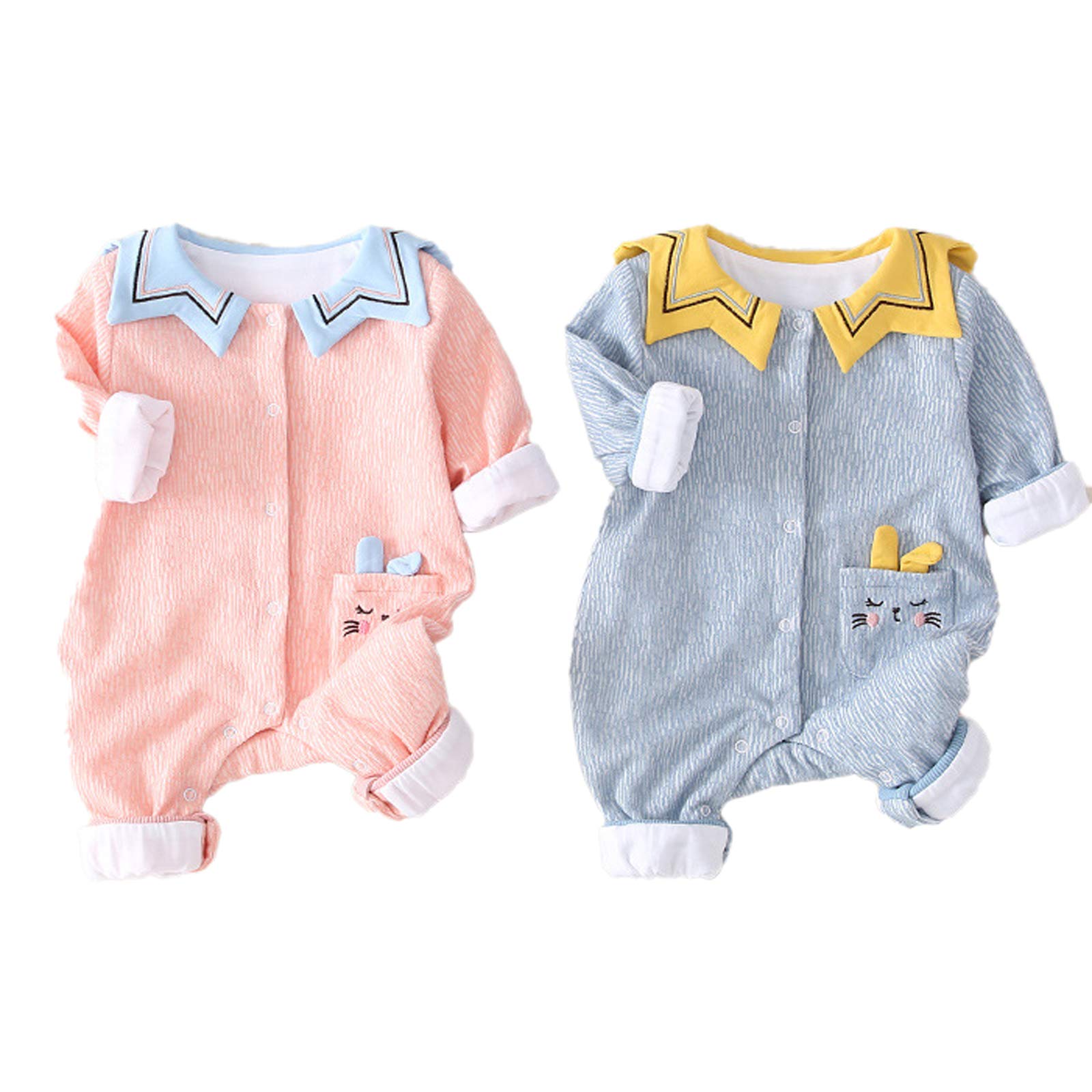 FACAI Baby Mädchen Und Jungen Langarm Bodysuit Strampler Neugeborenen Overall Baby Strampler 0-15 Monate,Pink-80cm