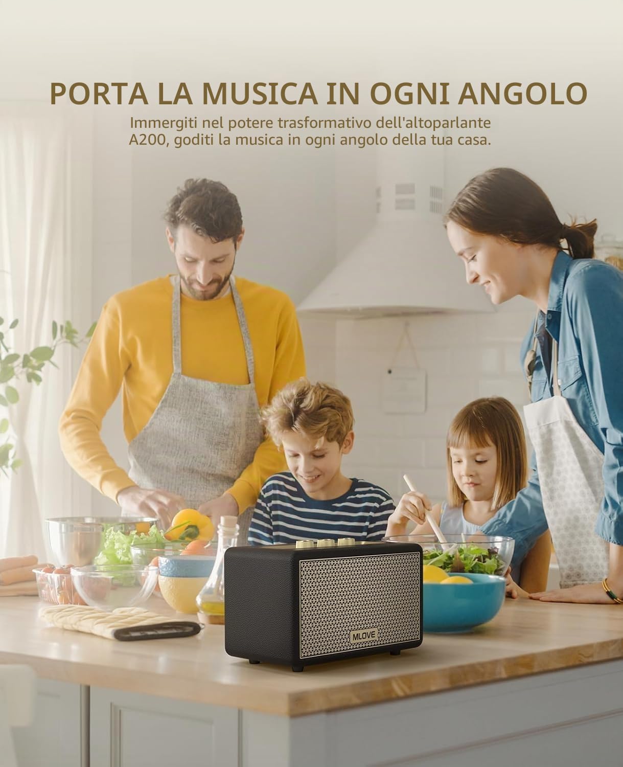 MLOVE Altoparlante Bluetooth portatile A200 con ingresso Aux, slot per schede micro SD, porta USB, subwoofer potente, accoppiamento TWS, batteria lunga e potenza di picco 80 W (nero)