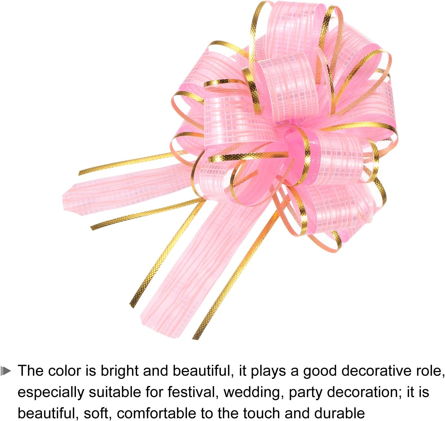 MECCANIXITY 5pcs 6 Inch Large Pull Bow Gift Wrapping Bows Ribbon Organza Bows Pink for Wedding Baskets Presents Christmas Party