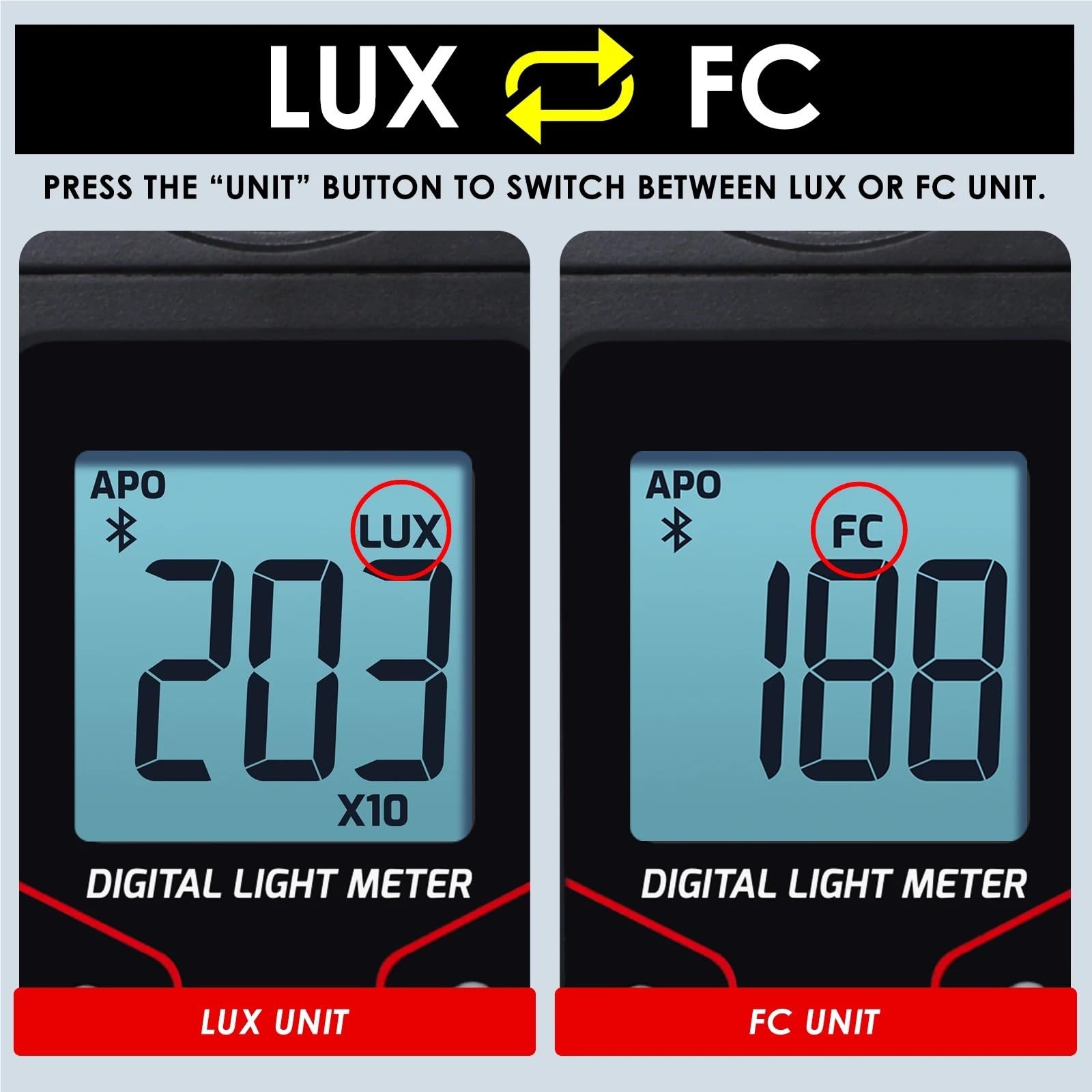 Medidor de luz, Medidor de Lux de luz Bluetooth Inteligente, probador Lux/FC inalámbrico con Registro de Aplicaciones, Almacenamiento de Datos 2000 for fotografía de fábrica de almacén