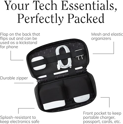 Miniatura 2 de Halfday Sidekick Tech - Kit organizador  Soporte abatible para teléfonotableta, bolsa con cremallera plana con malla eléctrica y elástico para cable