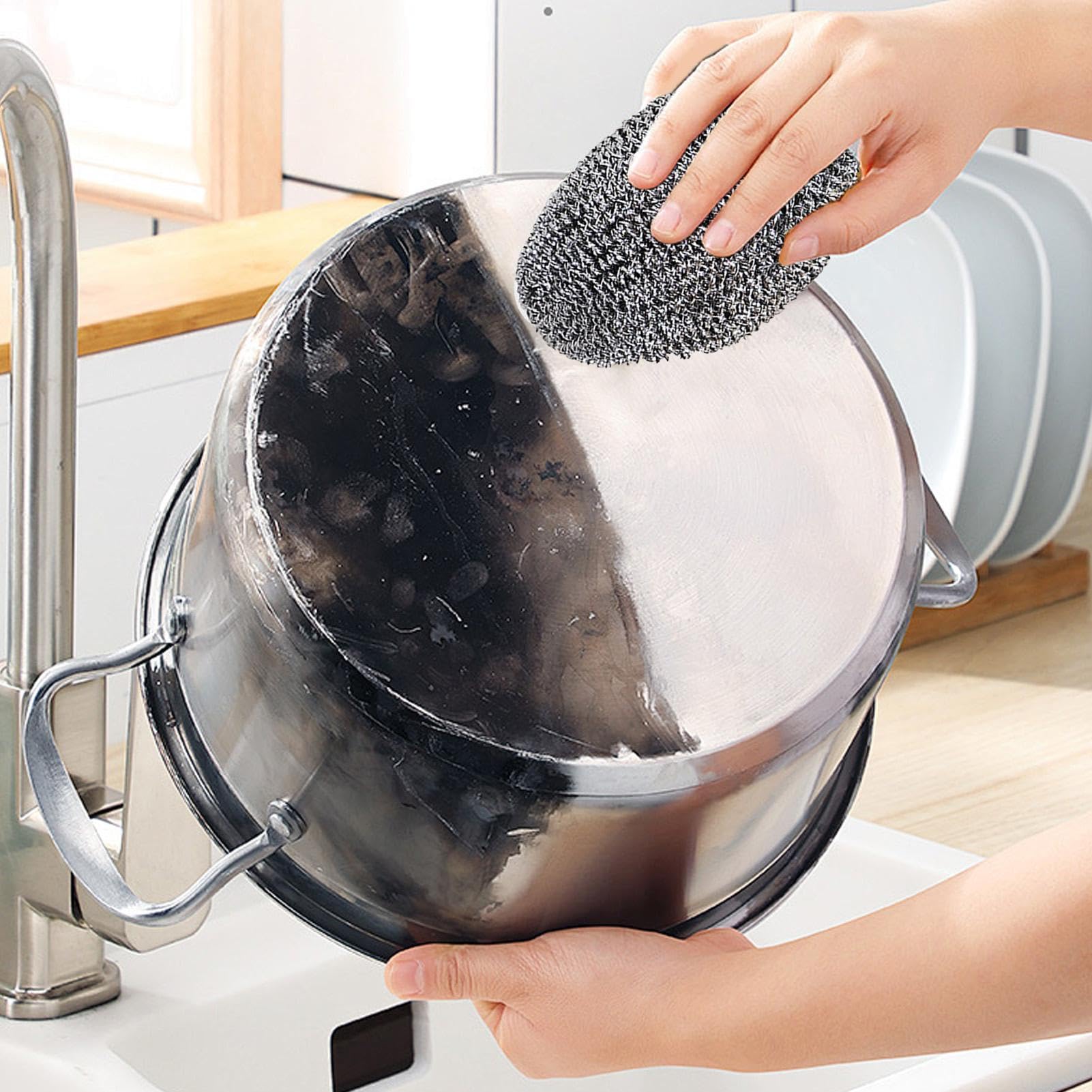 Depurador De Platos Con Mango De Acero Inoxidable, Cepillo De Limpieza Resistente Para Ollas Sartenes Parrillas Fregadero 5pc, Estropajo De Metal