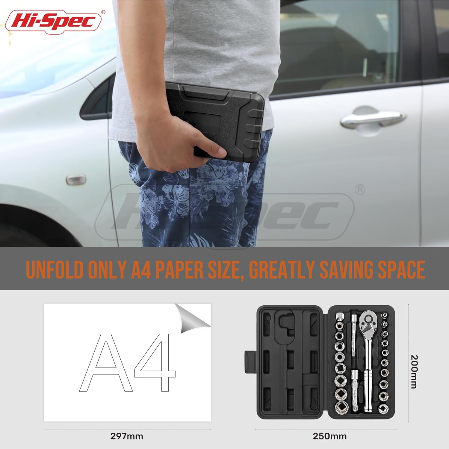 Hi-Spec 22pc Metric Socket Set 1/4” & 3/8” Drive with Ratcheting Wrench, Extension Bars in Compact Tool Case.