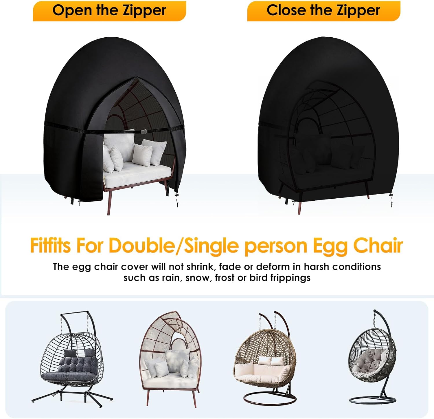 Egg Chair Cover Waterproof Double Egg Chair Covers for Outdoor Furniture 420D Patio Hanging Swing Chair Cover 91x87 inches