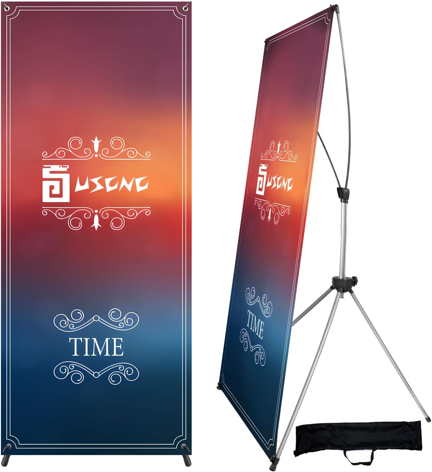 USCNC 2 Pack X Banner Stand Adjustable Fit Banner 23 x 63 to 32 x 78 Inch, Portable Travel Bag, Bigger, More Adaptable Advertising, Stores, Tradeshow, Restaurant, Event, Birthday & Party