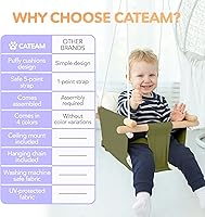 Vista 4 de CaTeam - Columpio de lona para bebé, silla de asiento colgante de madera con cinturón de seguridad, silla hamaca de bebé duradera, columpio