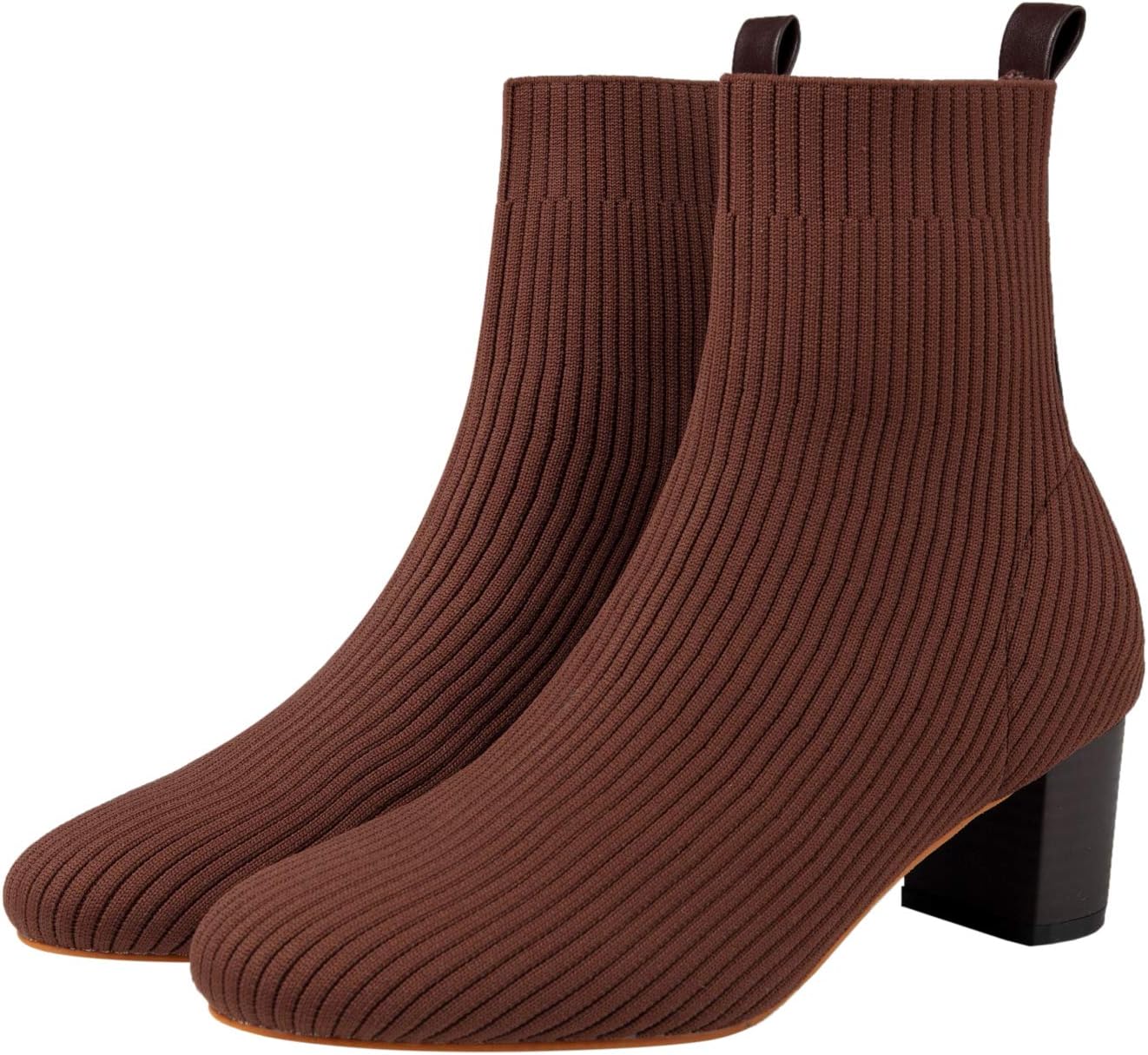 GATUXUS Women's Glove Chunky Mid Heel Ankle Boots Pointed Toe Knit Sock Style Booties Casual Warm Shoes