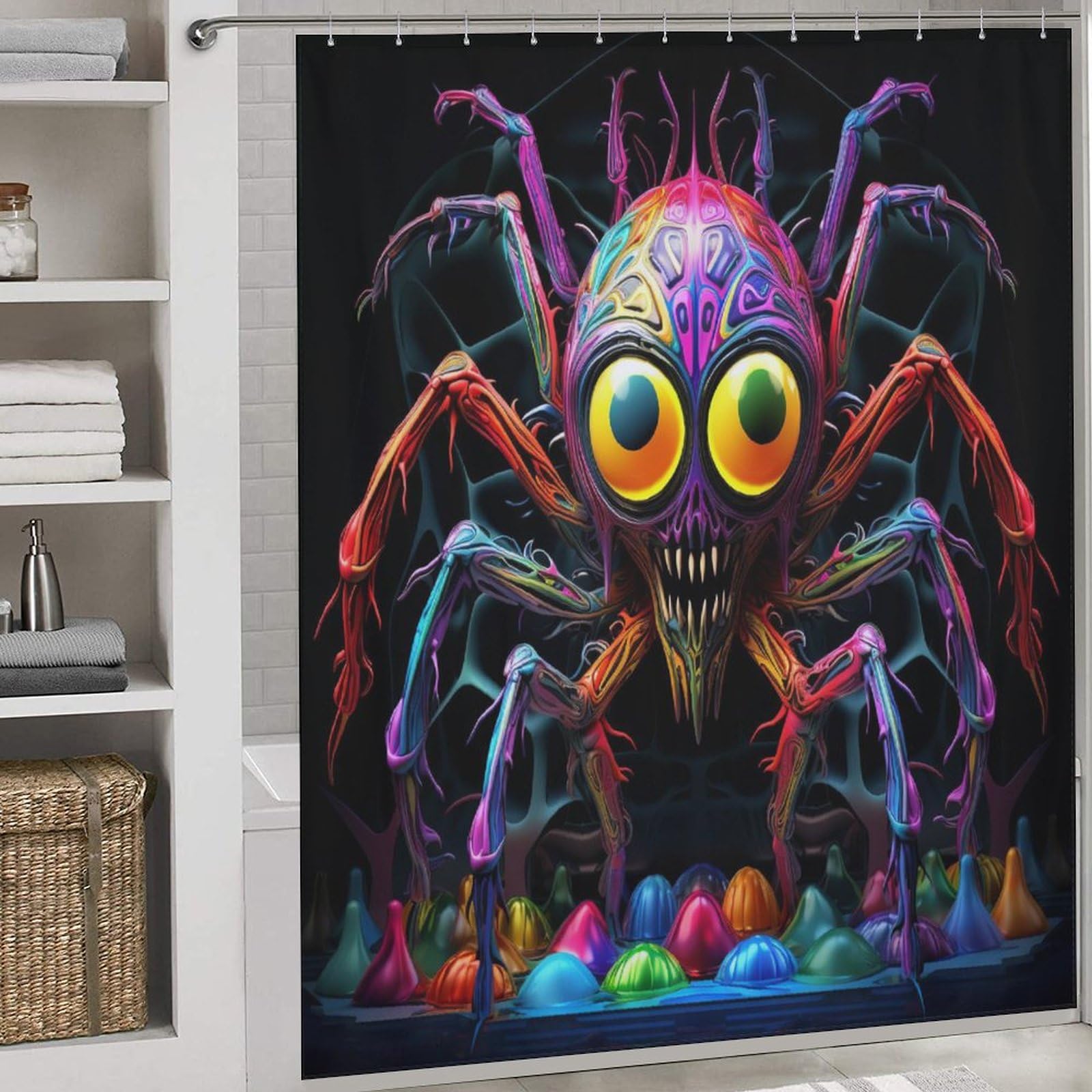 Rideau de douche araignée 183x183 cm en polyester imperméable lavable avec 12 crochets pour salle de bain