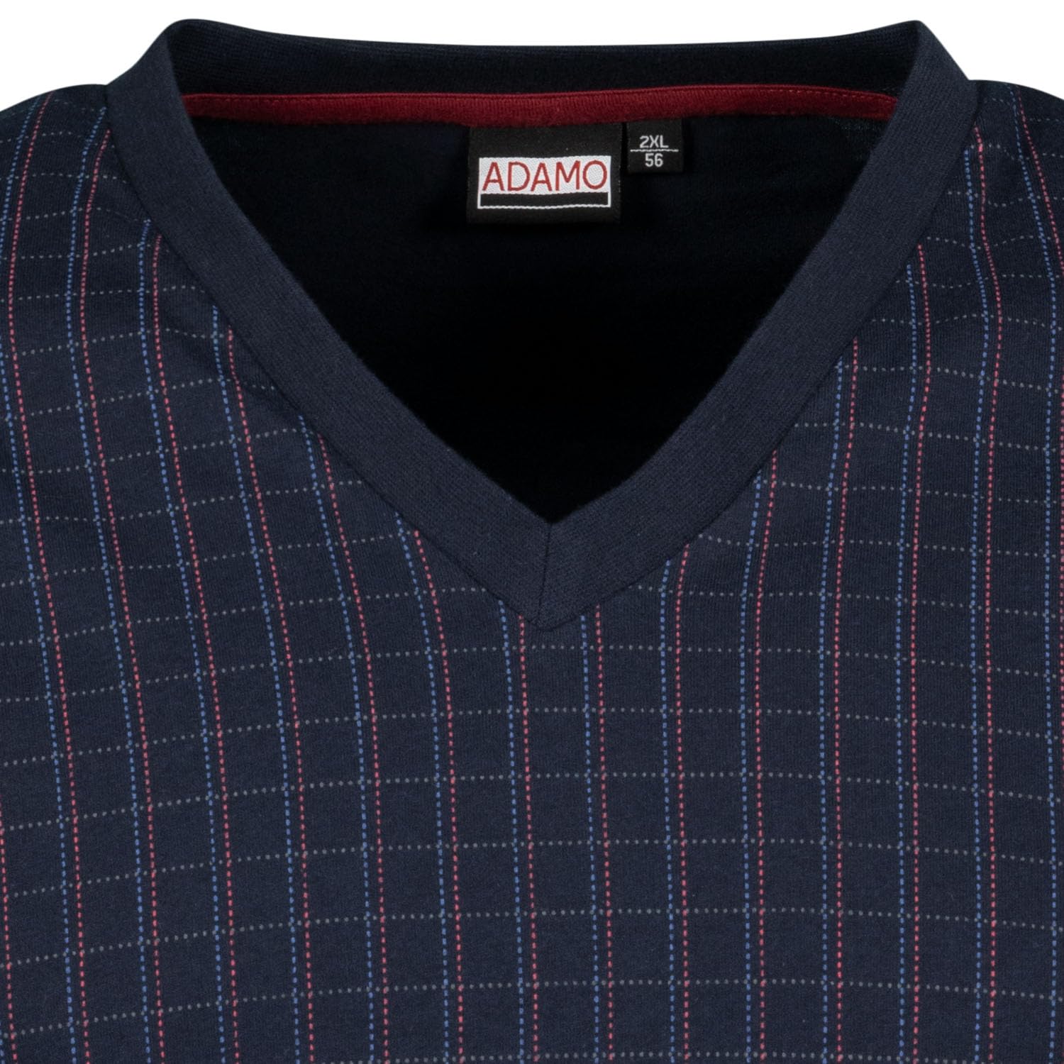 ADAMO Kurzer Herren Pyjama kariert Navy mit V-Ausschnitt bis Übergröße 10XL