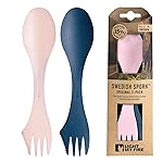 Light My Fire Spork Original 2-Pack 3-in-1 Camping Spoon Fork Knife Combo Reusable Travel & Camping Utensils Lunch Spork Outdoor Backpacking Hiking Picnic Utensil BPA Free, HazyBlue/DustyPink