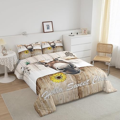 Miniatura 2 de Manfei Lindo juego de edredón de burro tamaño individual, juego de ropa de cama con temática de animales de granja, 2 piezas para niños,