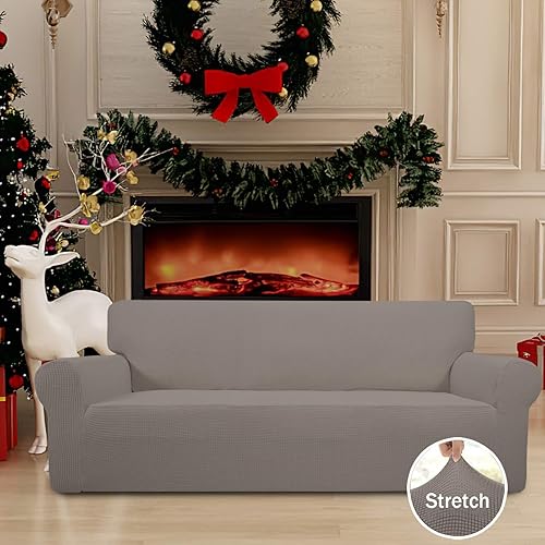 Vista 54 de Easy-Going - Funda elástica para sofá biplaza, 1 pieza, suave, con parte inferior elástica, protector para niños, tela jacquard de elastano y Gris