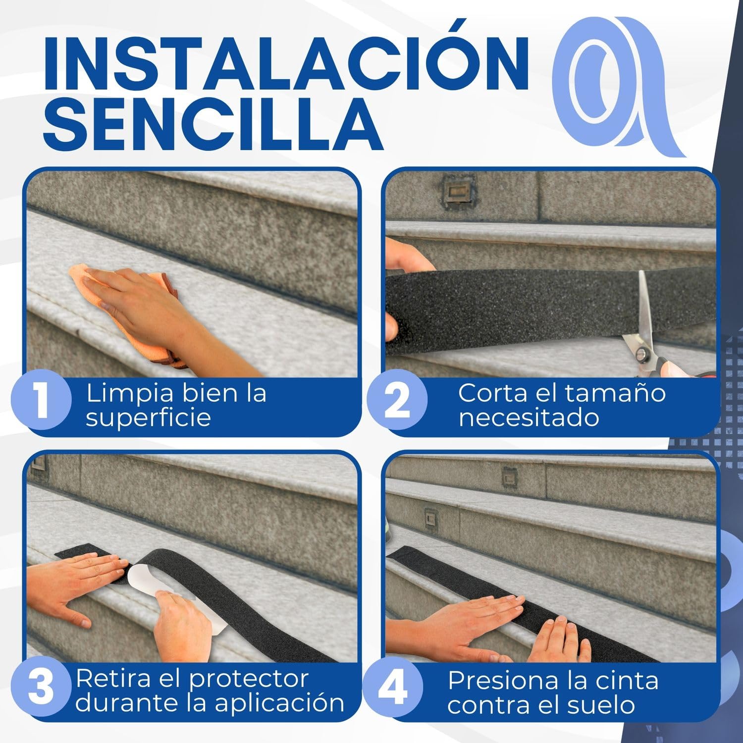 Cinta Antideslizante Escaleras Suelo Exterior 10 Metros | Cinta Antideslizante Seguridad Interior y Exterior | Rollos de 5cm x 10m o Luminiscente 5m x 5m (1 Cinta Antideslizante 5cm x 10m)