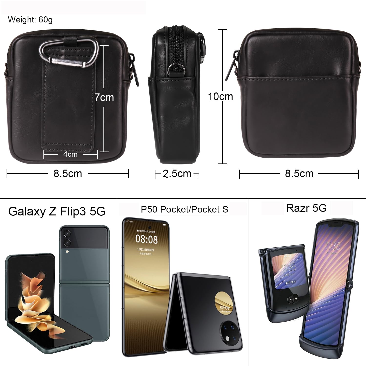 Handytasche Gürtel Leder Kompatibel mit Samsung Galaxy Z Flip 7/6/5/4/3/Moto Razr 60/50/40 Gürteltasche, Leder Schultertasche Herren Umhängetasche Kompatibel mit Huawei Pura X/P50 Pocket/Pocket S