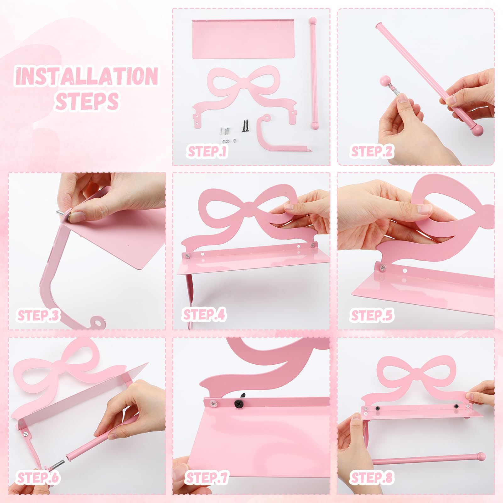 Pink Bow Toilet Paper Holder - Wall Mount -4
