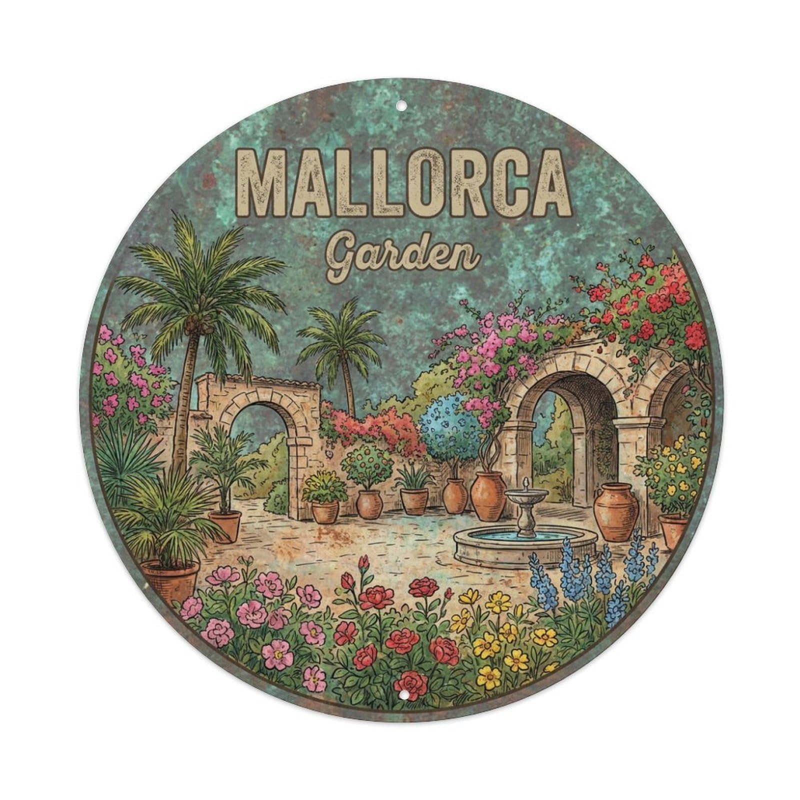 Fyrn Style Metal Tin Sign Vintage Travel Mallorca Spain Bloom