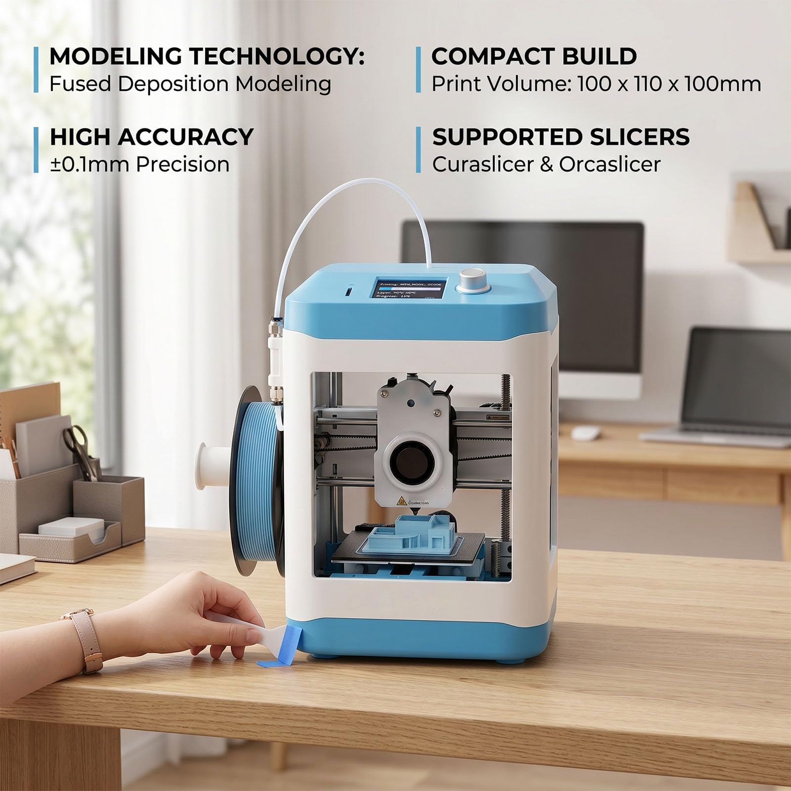 Generic Mini Stampante 3D WiFi Ad Alta velocità Completamente Assemblata con Livellamento Automatico per Principianti e Bambini a Casa o a Scuola 3,94x4,33x3,94 Pollici (Spina europea)