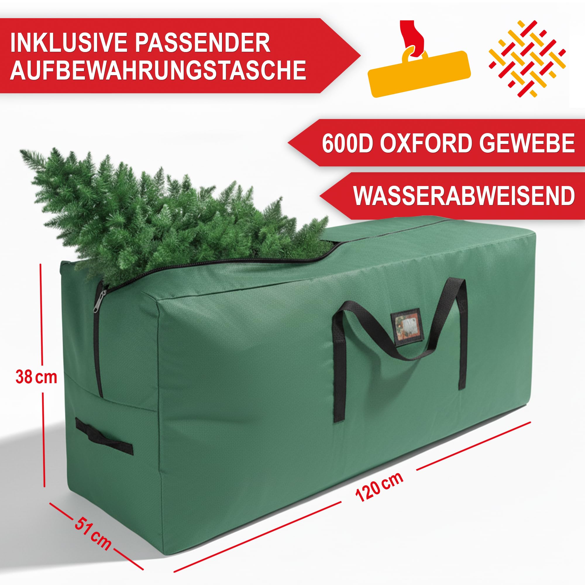 Wolkenland Künstlicher Weihnachtsbaum 180 cm – mit Tasche & Holzständer | Mit Aufbewahrungstasche, Holzständer und dicht bestückten Zweigen – künstlicher Tannenbaum für Weihnachten