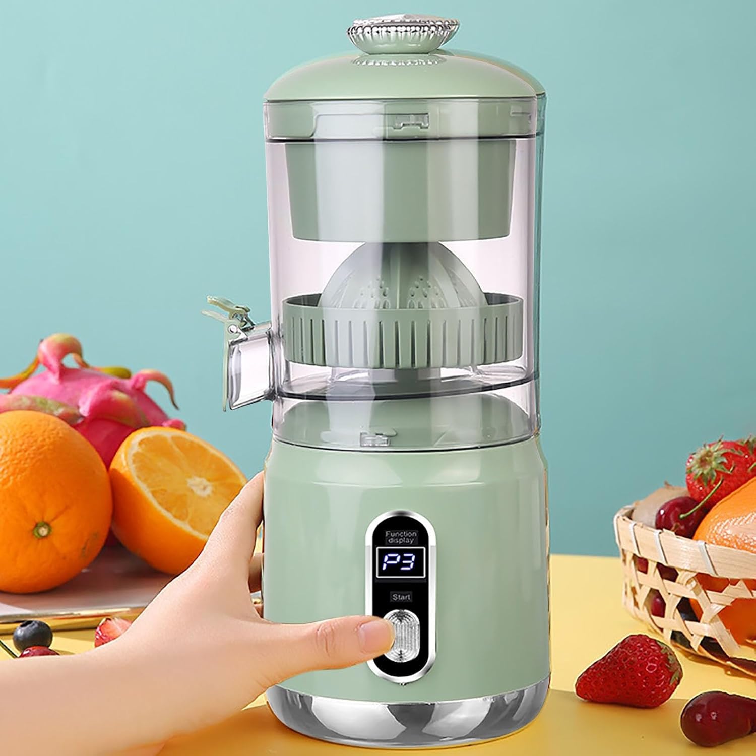 Exprimidor Eléctrico De Naranjas Con Pantalla LCD, Gran Calibre De 110 Mm Y Capacidad De Batería De 1300 MA, Ajuste De Varias Velocidades, Contiene Diseño Antideslizante Para Limón, Lima, Pomelo