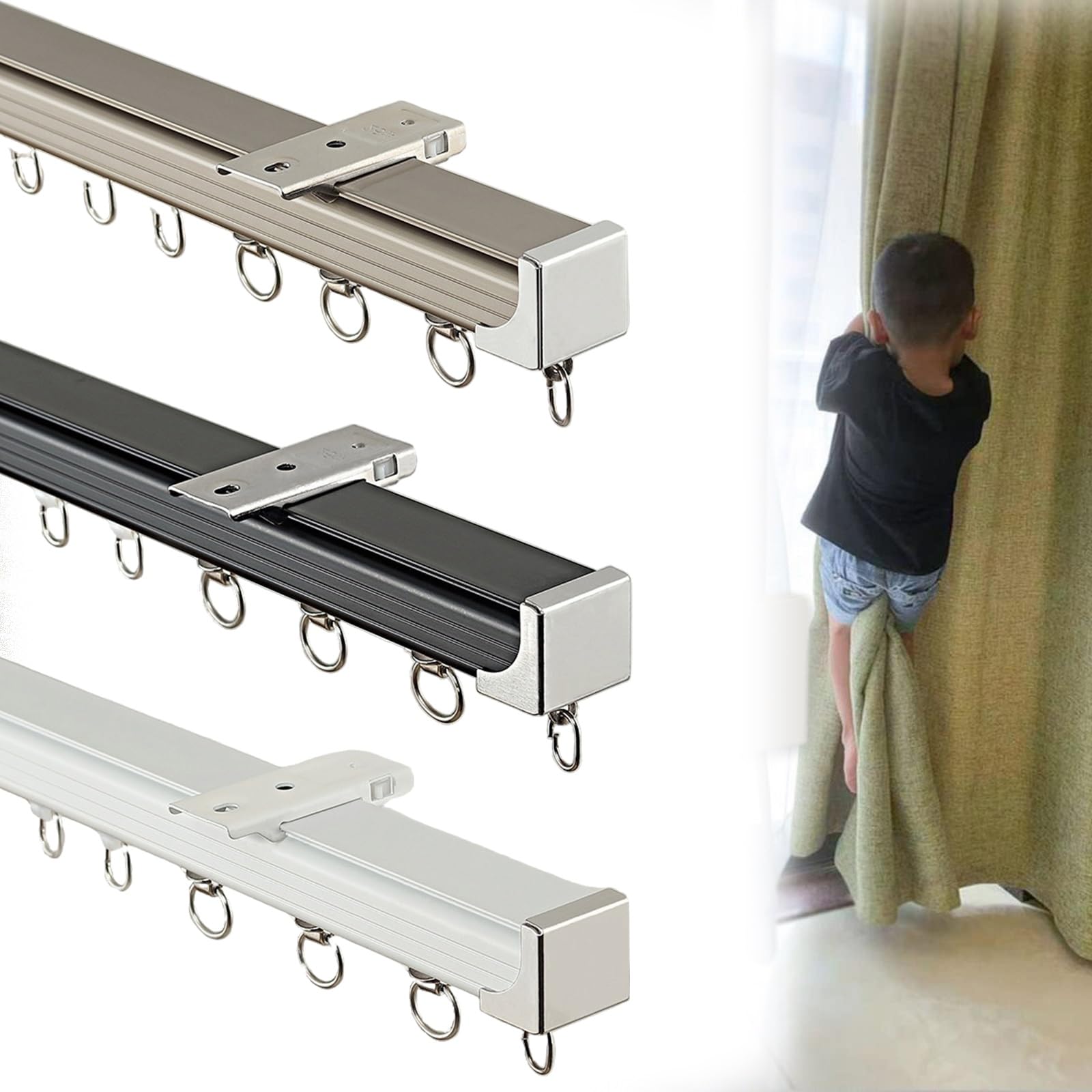 Curtain Track, Heavy-Duty Curtains Rails With Silent Rollers, Room Divider Track, For Office And Living Room, Ceiling Or Wall Mount(Gold,6m)