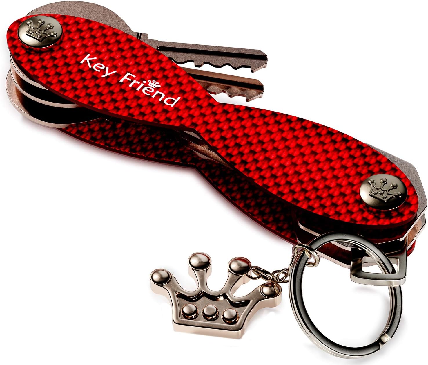 Smart Key Organizer for Women - Compact Key Holder - Up To 18 Keys - Keychain Organizer - Carbon Fiber Compact Key Organizer (Deep Red)