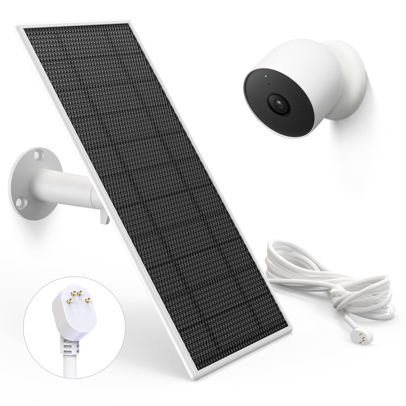 Solar Panel Charger for Google Nest Camera Outdoor and Indoor (Battery Version), 5V 5W Nest Cameras Solar Panel with 13.1Ft Fast Charging Cable, IP65 Waterproof Solar Power Made for Google Nest