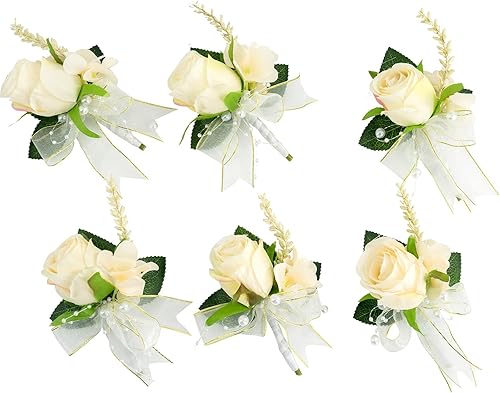 Miniatura 1 de Floinla Boutonnieres de champán para hombre, juego de 6 rosas artificiales, flores de novio y padrinos de boda, boda, aniversario, cena formal