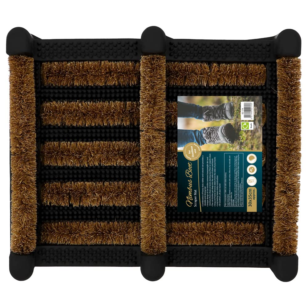 JVL Nimbus Rubber Coir Boot Scraper Mat, 30x35cm