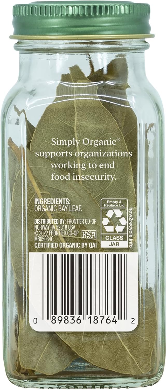 Simply Organic Bay Leaf, Certified Organic | 0.14 oz | Pack of 6 | Laurus nobilis