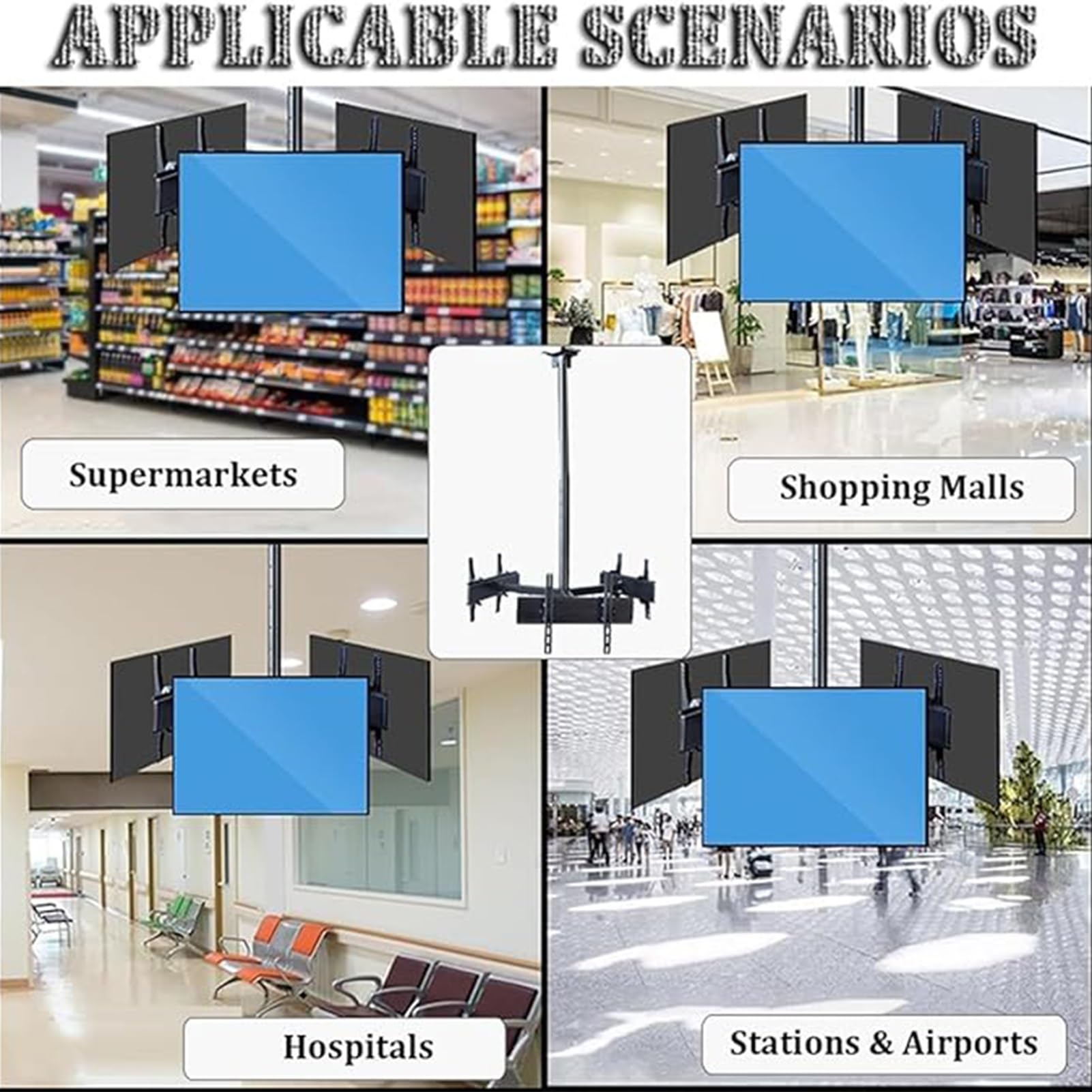 Soporte De Techo Triple para TV, Soporte De Pared Telescópico para TV, Altura Ajustable para Televisores LCD Y LED Planos Y Curvos, Inclinación Y Giro, Soporte para Colgar 3 Pantallas