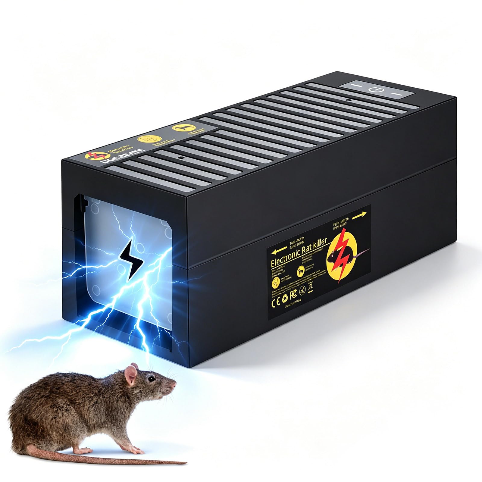 Electric Rat Trap – 1800V High Voltage, Rat Traps That Kill Instantly, Indoor Humane Electric Mouse Trap, Dual Power (USB/AA Batteries) Reusable Pest Control for Warehouse, Office, Kitchen