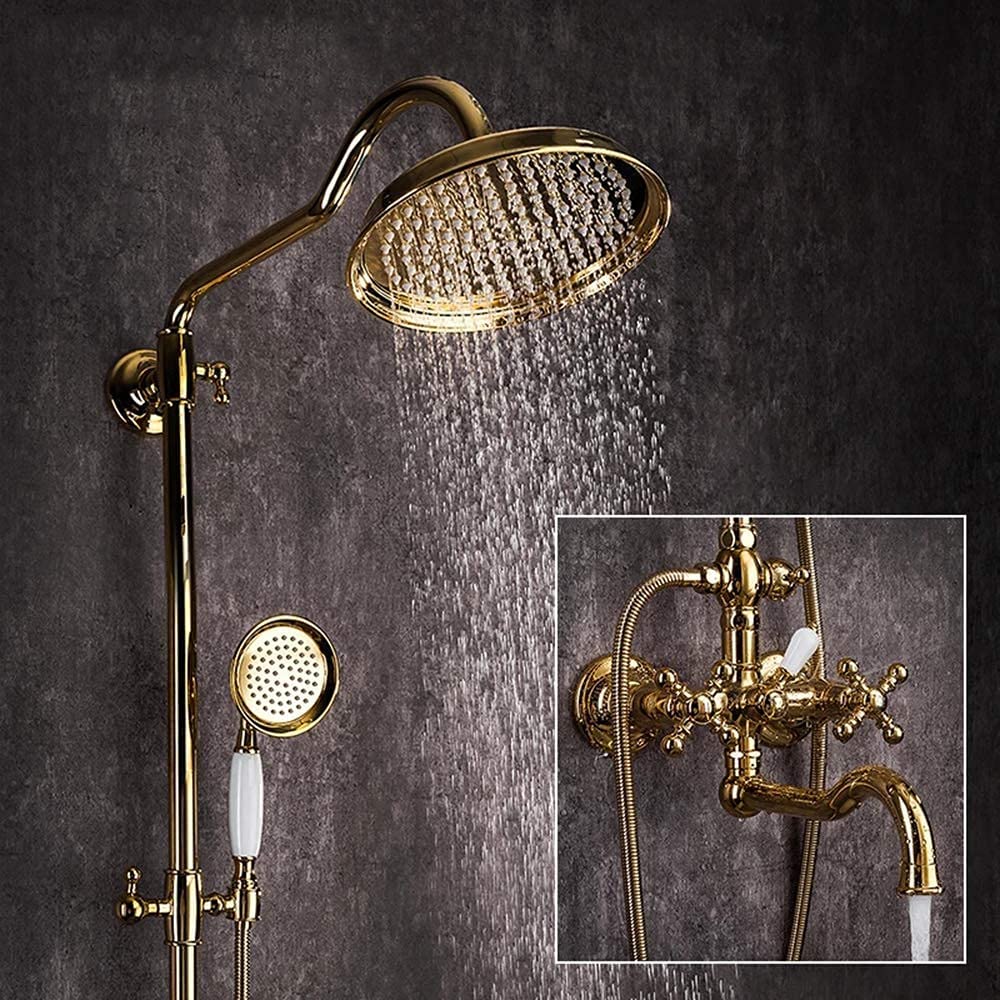 Home Range Badewannen-Armatur Mit Duschkopf - Gebürstetes Gold, Messing, Inkl. Halterung & Schlauch