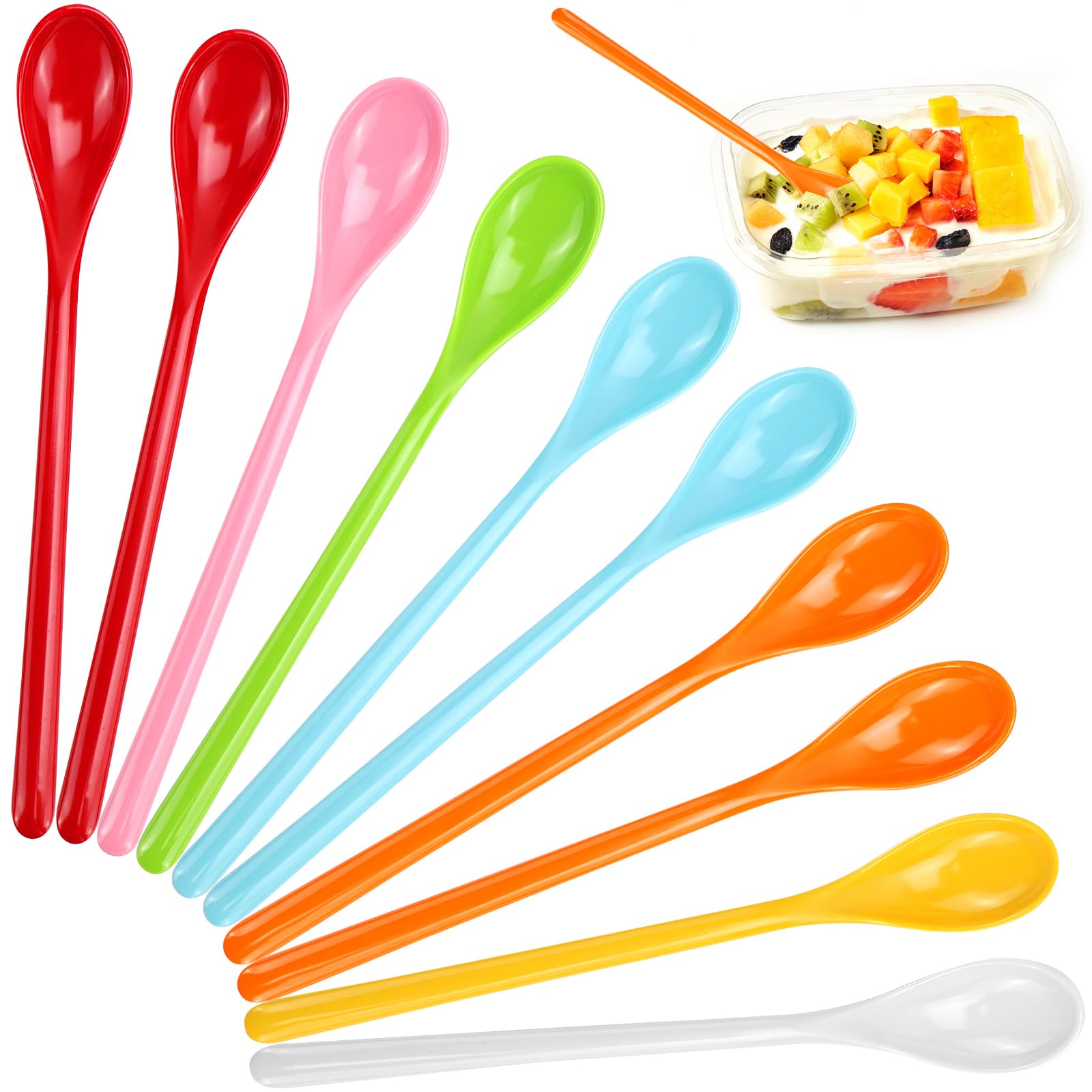 5 Pezzi Cucchiaio a Manico Lungo in Plastica Colorata, Cucchiaini Plastica, 16 cm Riutilizzabile Cucchiaini di Plastica Lunghi per Minestra, Caffè, Dessert, Cocktail, Tè, Gelato, Uova, 5 Colori