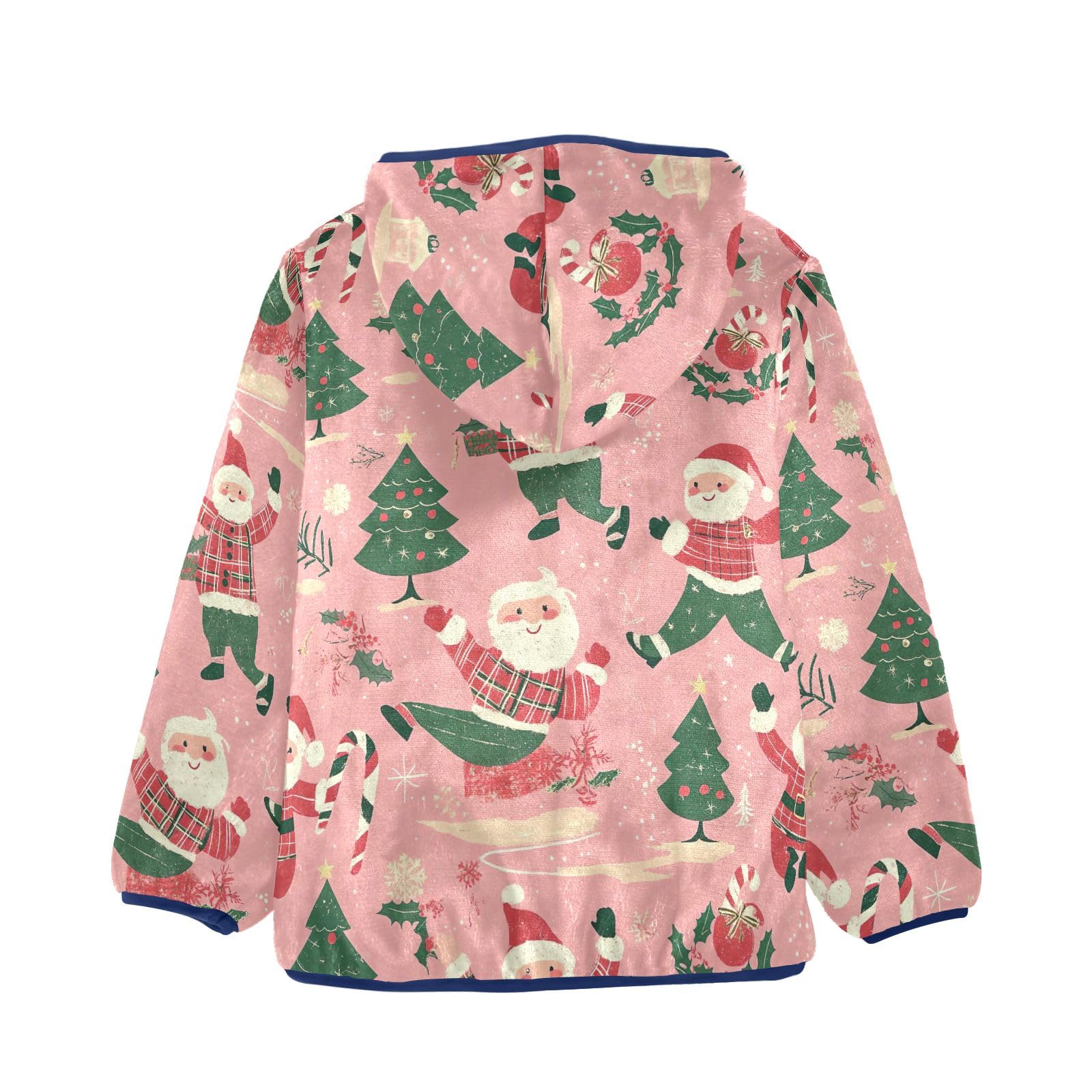 CHIFIGNO Cute Girls Boys Fleece Jacket Cute Santa Claus Christmas Trees Kids Hoodie Warm Winter Outwear with Pockets for Toddler and Kids, 7-8T