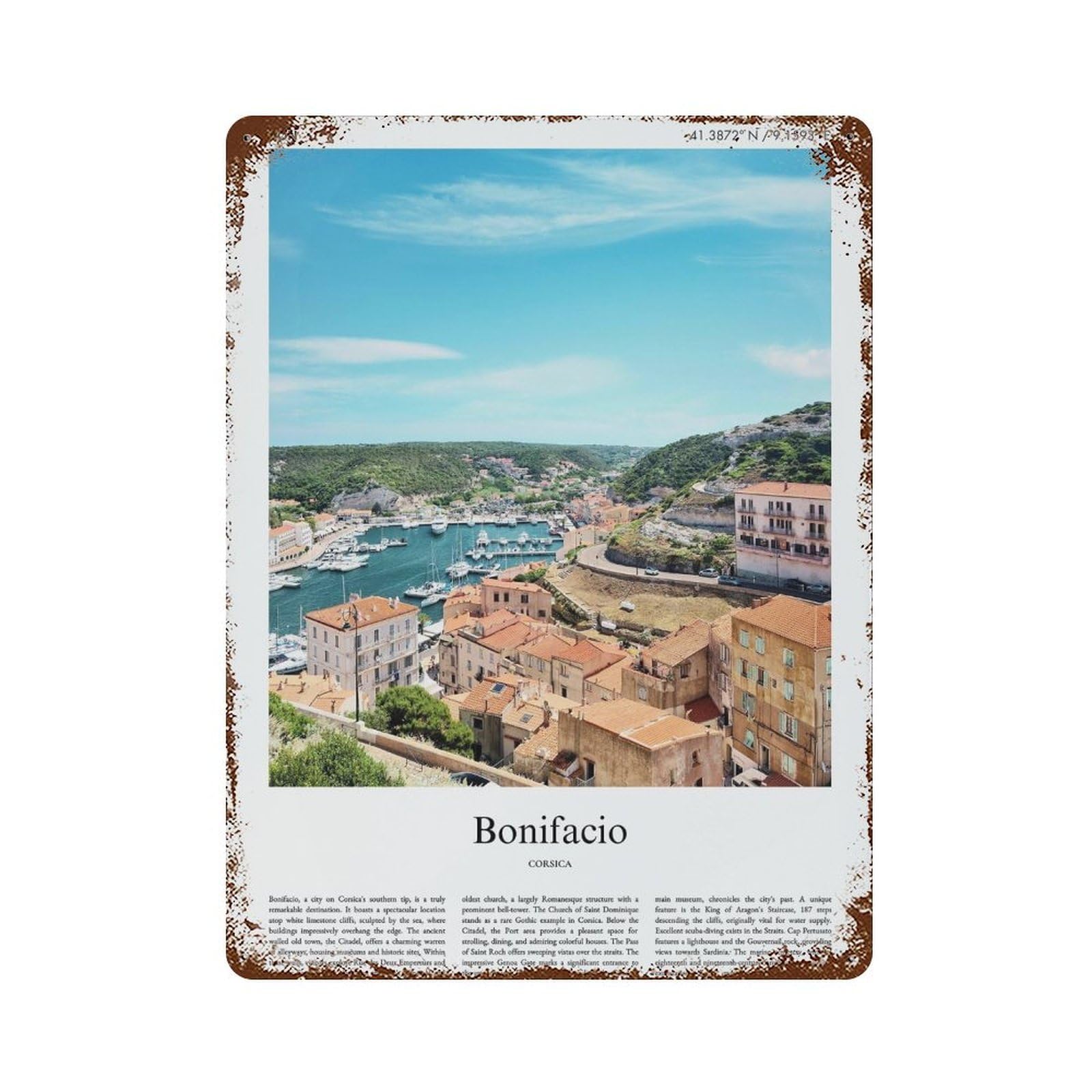 xiaoxiaoshen Bonifacio Corsica City Scenery Wall Decor Art Metal Tin Poster Modern Home Decor Art Home Bar Shop Decorations Vintage Sign 40x30cm