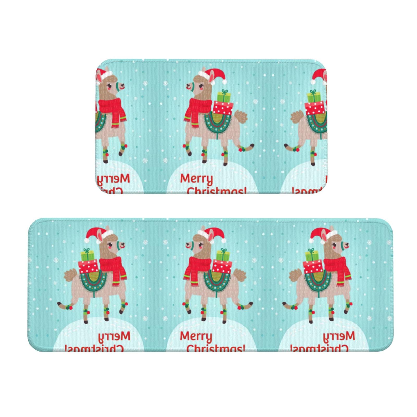 Tapis de sol antidérapants lama de Noël absorbants et lavables pour la maison