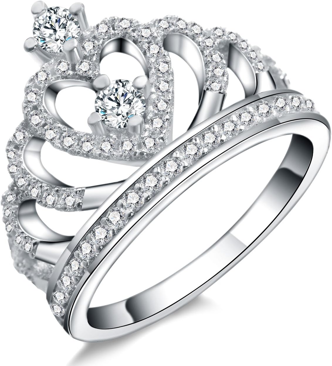 Paitse 925 Sterling Silver Princess Crown Zircon Inlay Fashion Ring(6)