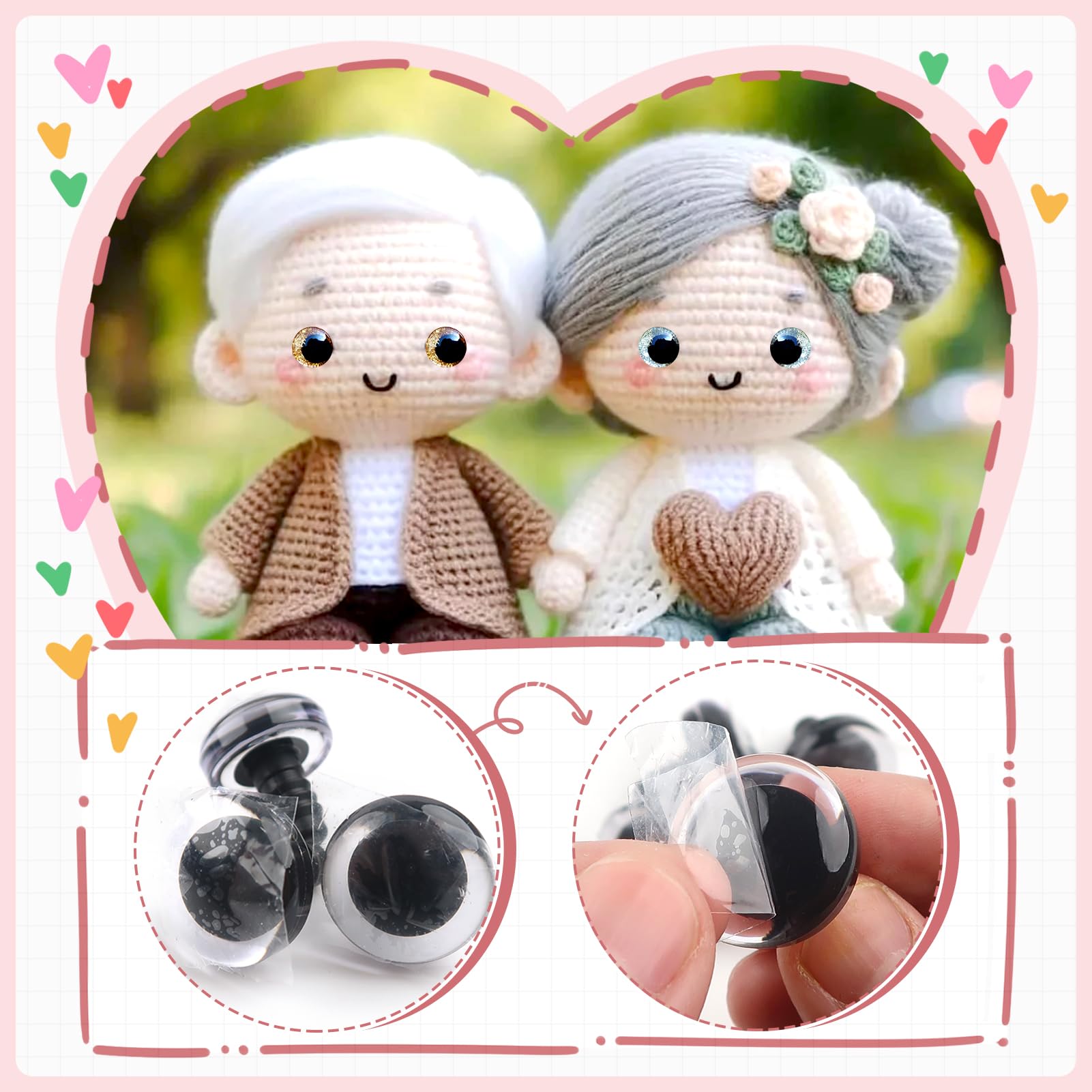 TOAOB 32 Sets Glitter Safety Eyes 16mm Large Plastic Coloured Crochet Eyes with Washers for Amigurumi Craft Making DIY Puppet Animals - Image 4