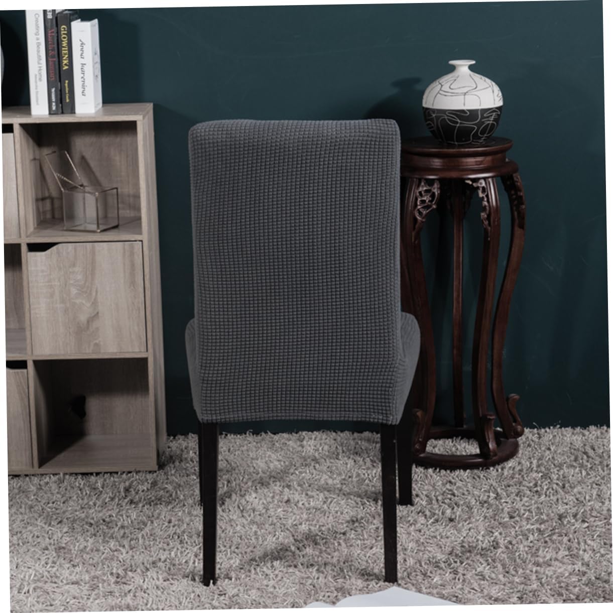 Luxshiny 6pcs Polyester Dining Chair Seat Covers Elastic Full Cover Kitchen Chair Slip Living Office Protectors Grey