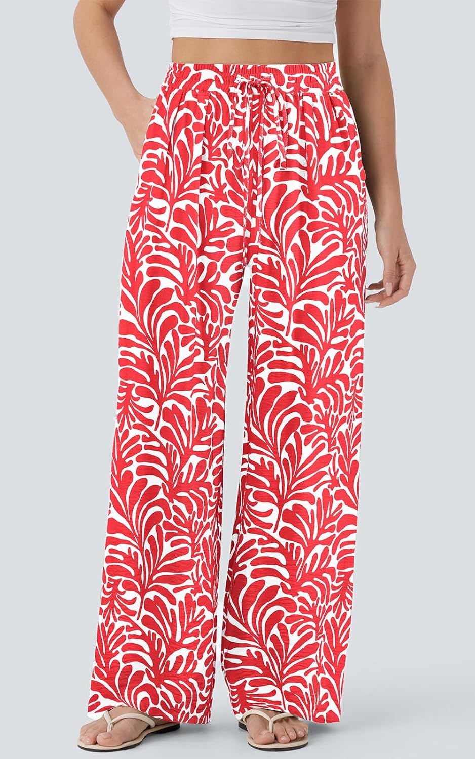 PRETTYGARDEN Womens Pants Elastic Waist Floral Lightweight Palazzo Pants for Women Casual Lounge Wide Leg Pants Woman - Image 3