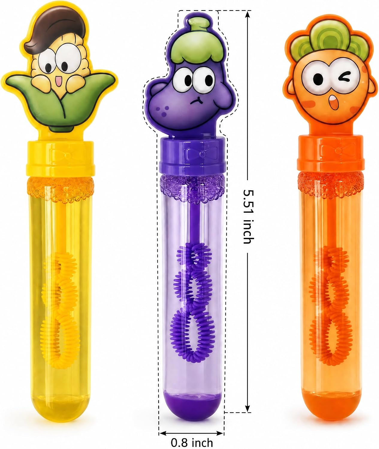 24PCS Veggie Bubble Wands Party Favors for Kids Vegetable Bubble Toys Birthday Party Supplies Carrot Eggplant Corn Goody Bag Stuffers