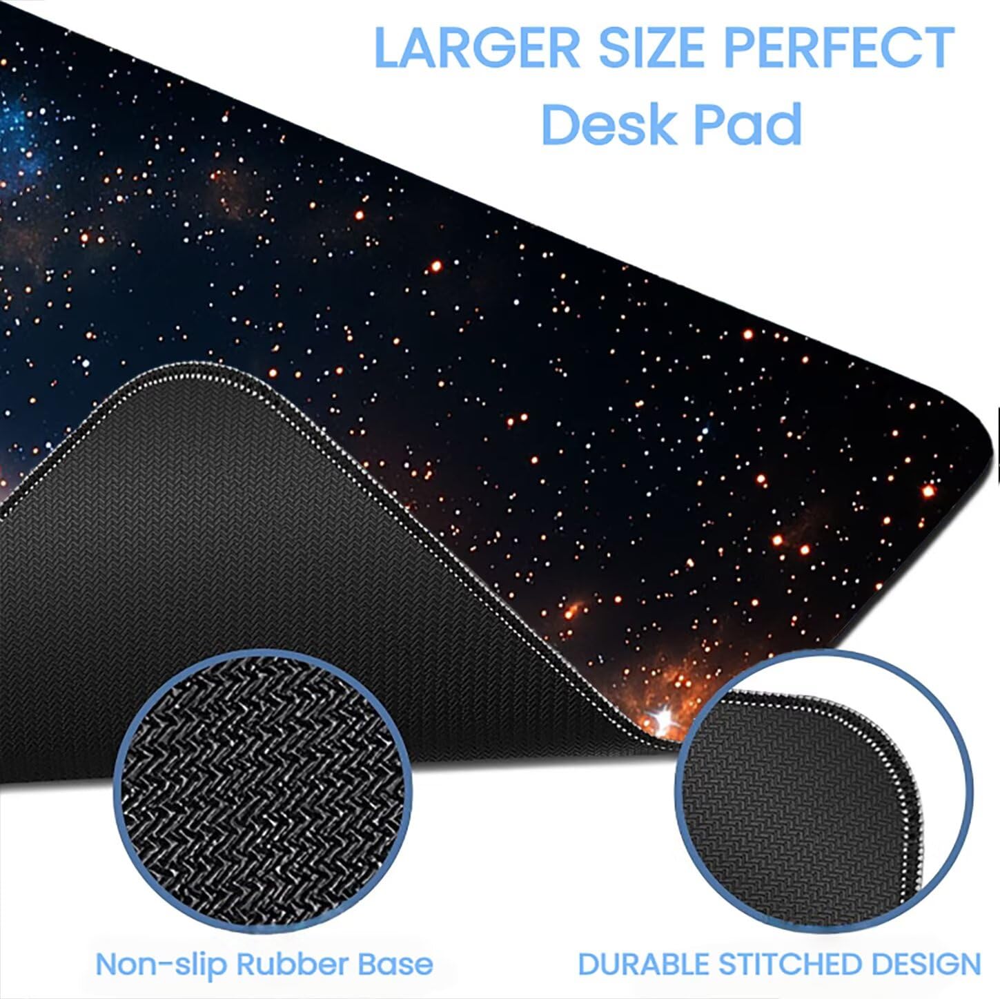Lpfieonn Sternenhimmel Großes Schreibtischunterlage, XXL Schreibtischunterlagen, Blau XXL Wasserdicht Gaming Mousepad mit Vernähter Rand und Rutschfeste Gummibasis, für Hause/Büro 120x60cm PF-3441