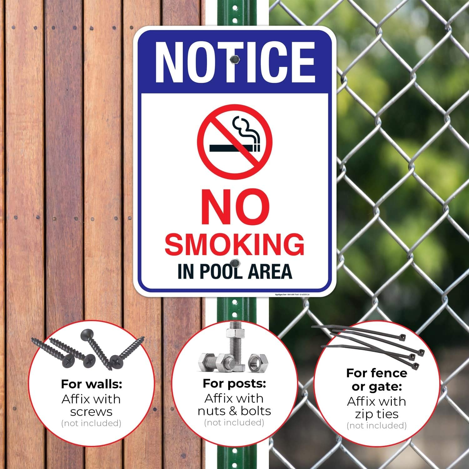 No Smoking in Pool Area Sign, Pool Sign, 18x24 Inches, Rust Free .063 Aluminum, Fade Resistant, Easy Mounting, Indoor/Outdoor Use, Made in USA