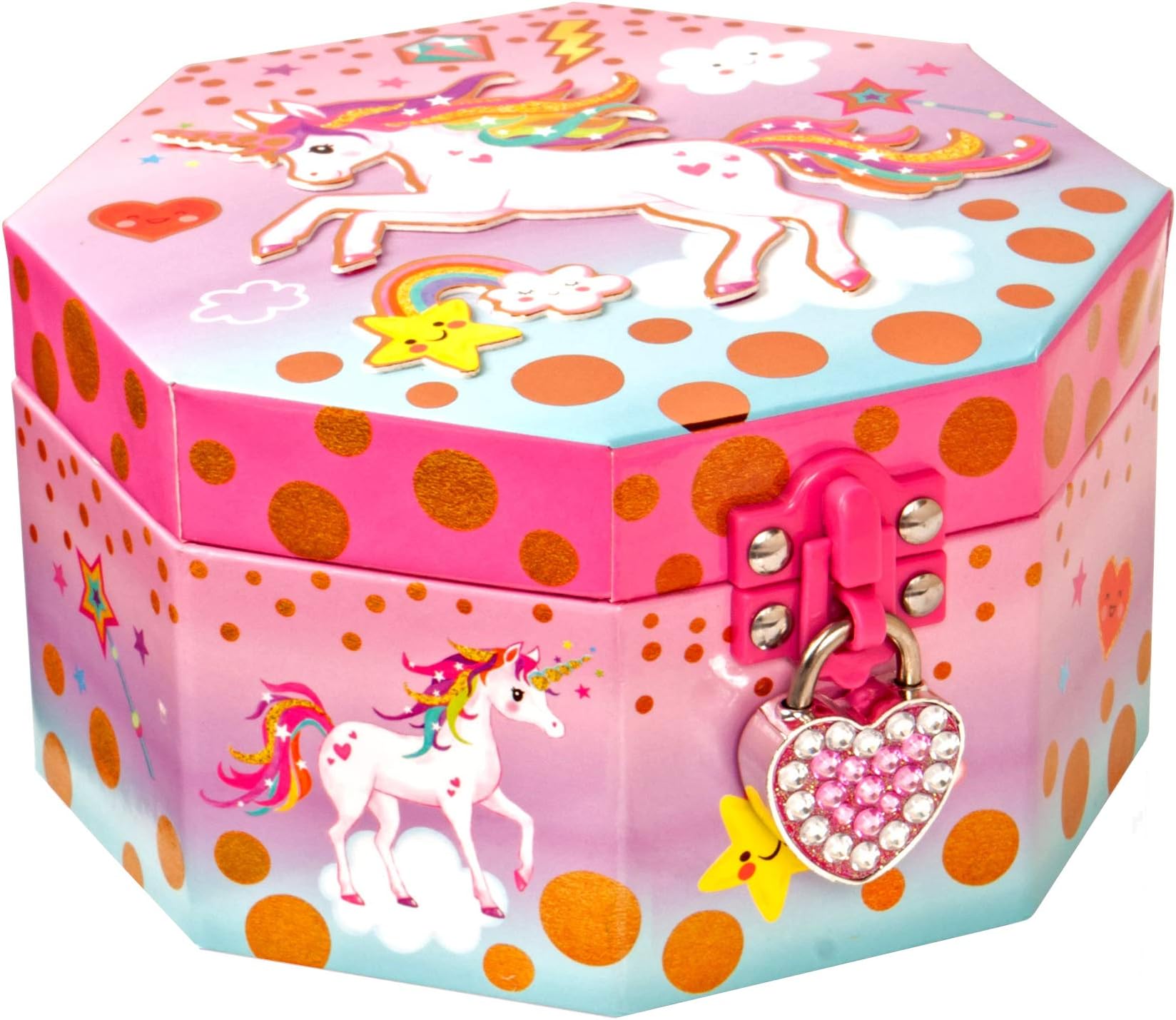 Style Girlz Unicorn Musical Jewellery Box & Heart Lock - Girls Keepsake Box
