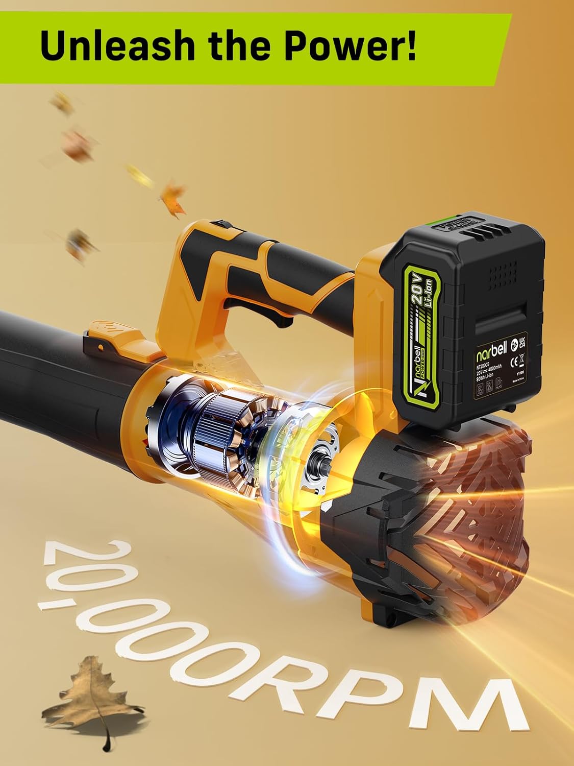 Leaf Blower Cordless 20V, Electric Leaf Blower with 2x4.0 Ah Batteries & Fast Charger, Lightweight Handheld Blower with 2 Tubes for Lawn & Snow Blowing Orange