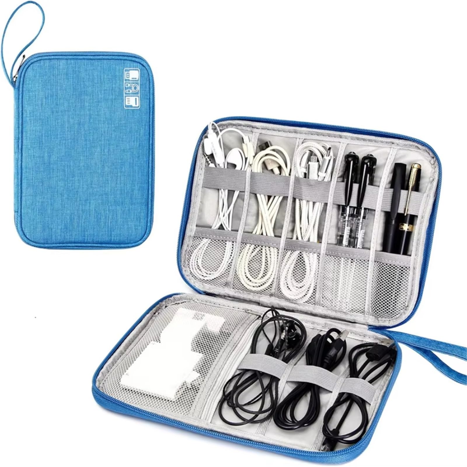 2PCS Borse portaoggetti for Cavi Kit di Sistema Custodia Caricabatterie Cavo Dati Penna Power Bank Dispositivi Gadget digitali per Cavi, Caricabatterie(Blue)