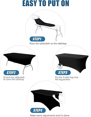 Miniatura 4 de Mantel de elastano de 6 pies, paquete de 2 manteles rectangulares elásticos ajustables, lavables para fiestas, pícnic, bodas, banquetes, cumpleaños
