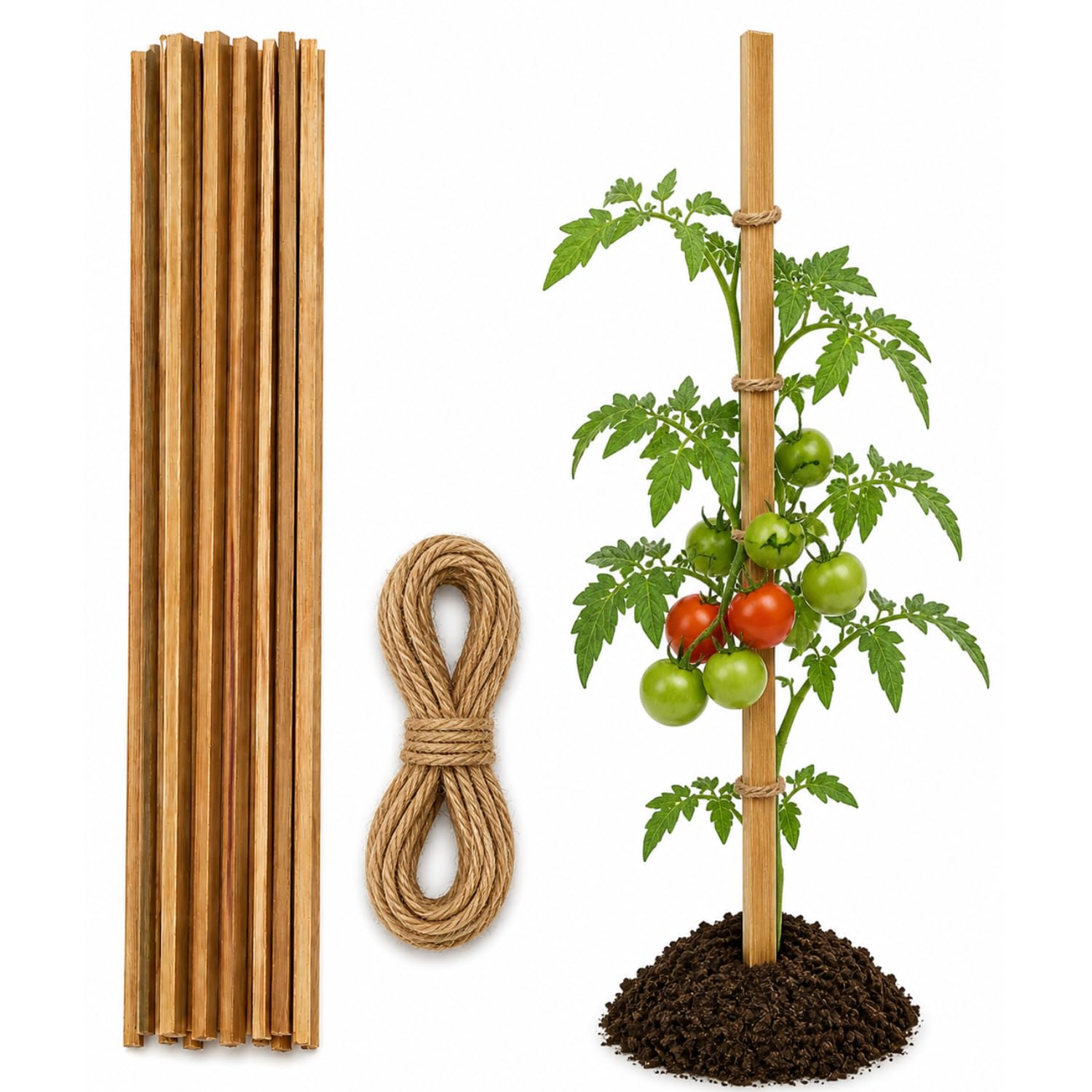 Teak Wood Plant Support Sticks - 2 Feet (10 pcs) with Jute Twine Rope (10meter) - Garden Stakes for Tomato,Vegetable Plants Climbing&Creeping Plants - Strong and Durable for Indoor&Outdoor (10)-image-32