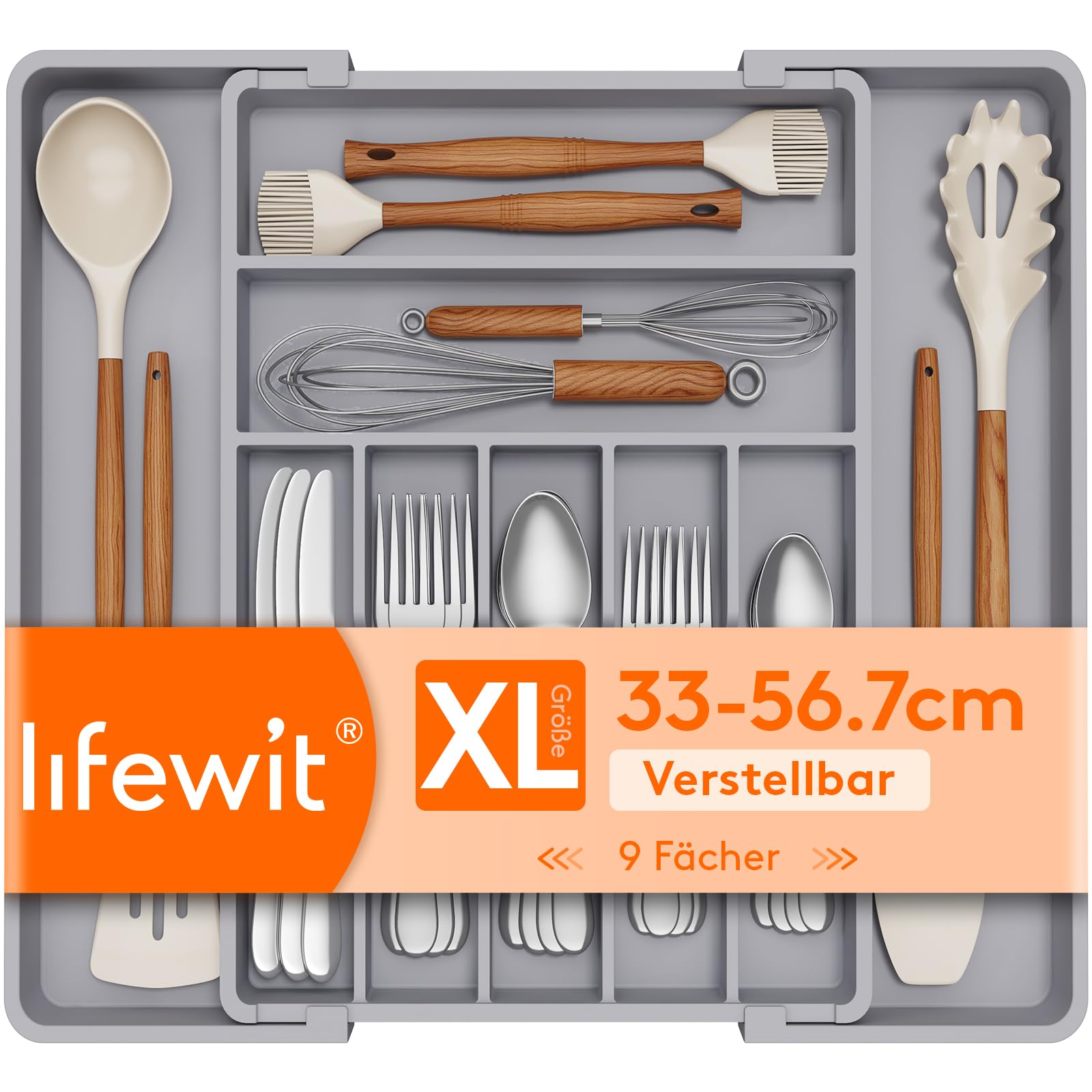 Lifewit Silverware Drawer Organizer, Expandable BPA Free Plastic Utensil Tray for Kitchen, Adjustable Flatware Cutlery Holder for Spoons Forks Knives,