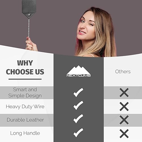 Miniatura 7 de Matamoscas de cuero vegano resistente, mango de alambre tejido de metal extra largo y resistente, matamoscas manuales grandes, matamoscas insectos,